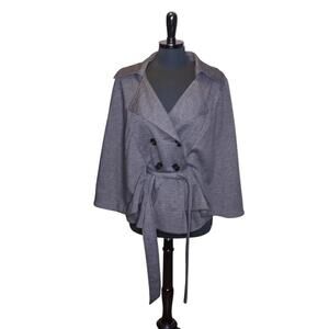 Sejour Cape Jacket Belted Gray Black Pin Stripe Double Breast Size 16W